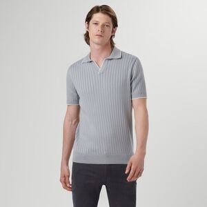 Rib Knit Short Sleeve Johnny Collar Sweater Size L MSRP $179